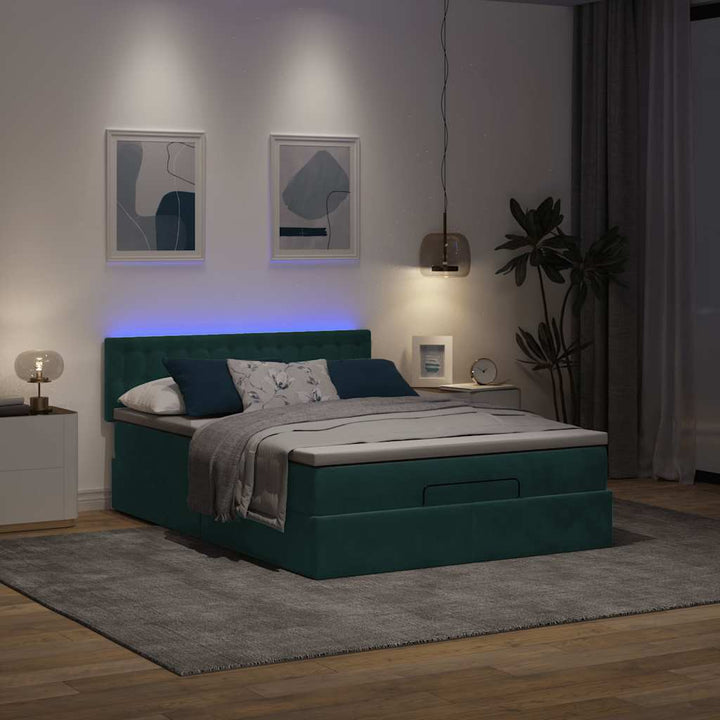 osmannisk sengeramme med madras 140x190 cm fløjl mørkegrøn