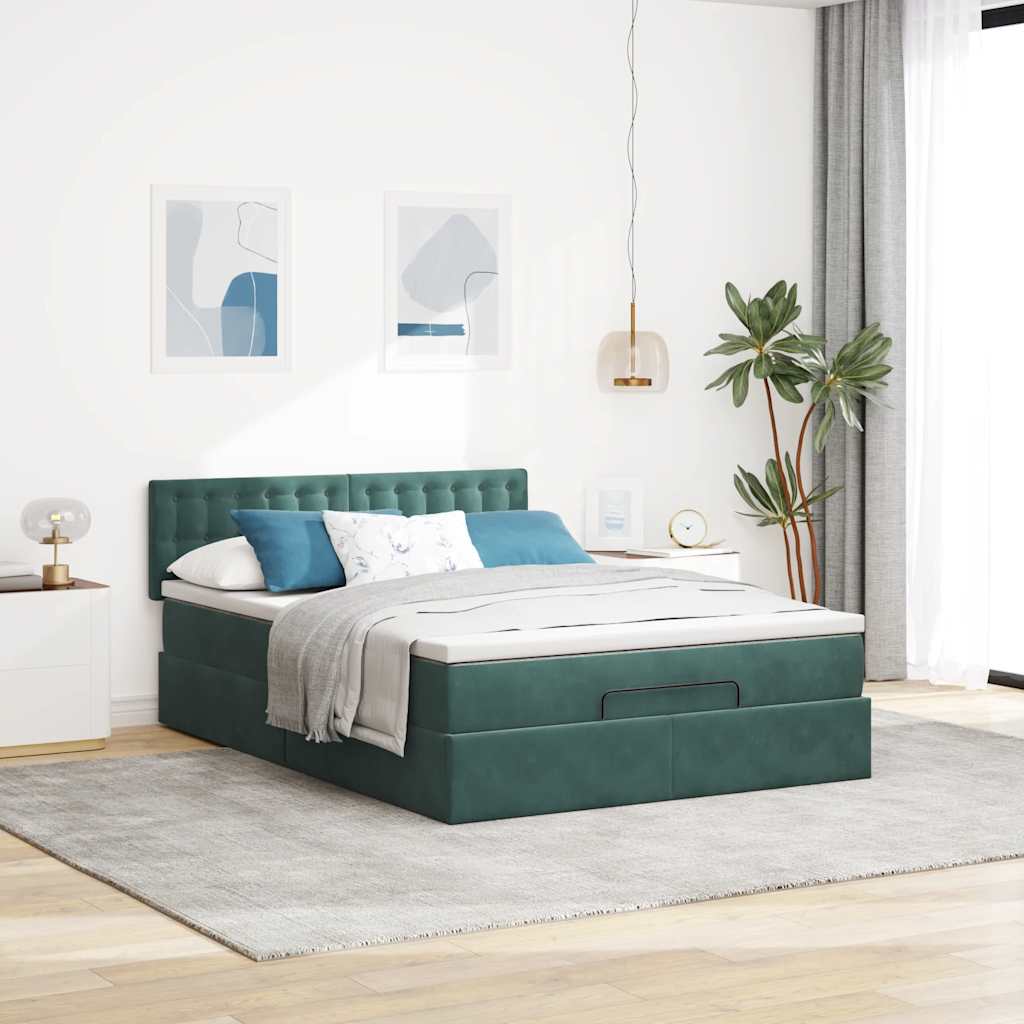 osmannisk sengeramme med madras 140x190 cm fløjl mørkegrøn