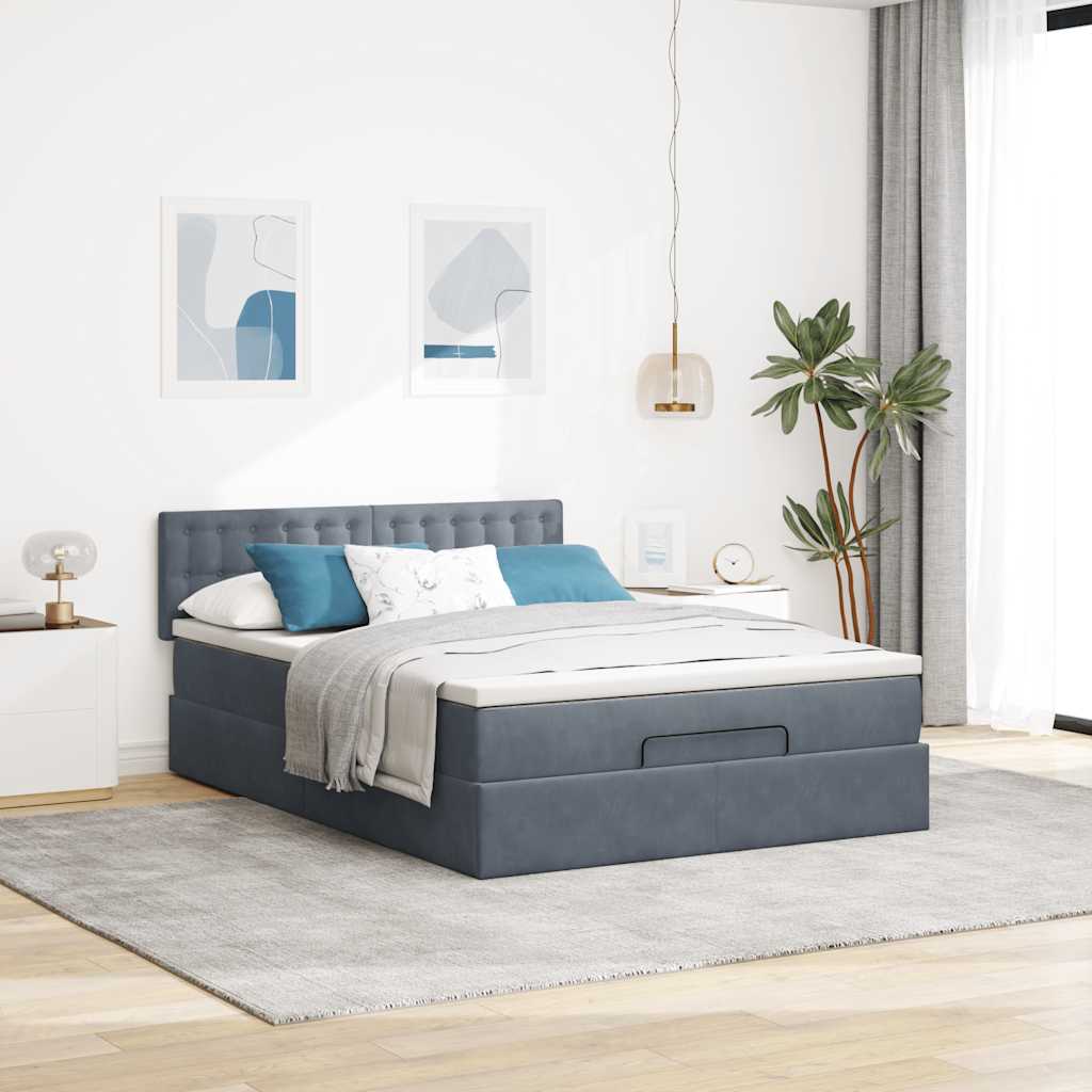 osmannisk sengeramme med madras 140x200 cm fløjl mørkegrå