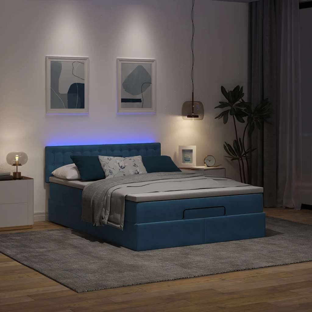 osmannisk sengeramme med madras 140x200 cm fløjl mørkeblå