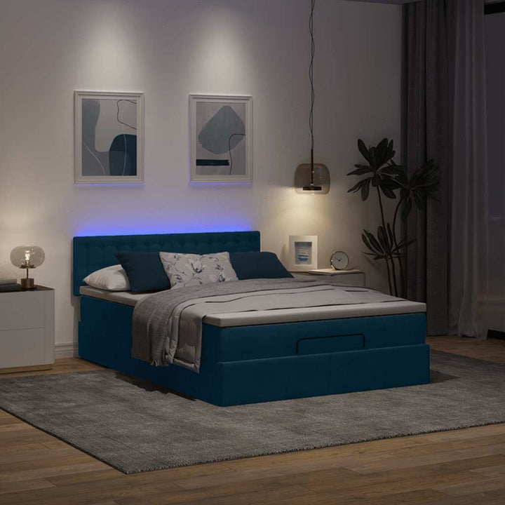 osmannisk sengeramme med madras 140x200 cm fløjl mørkeblå