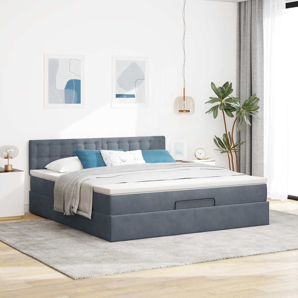 osmannisk sengeramme med madras 160x200 cm fløjl mørkegrå