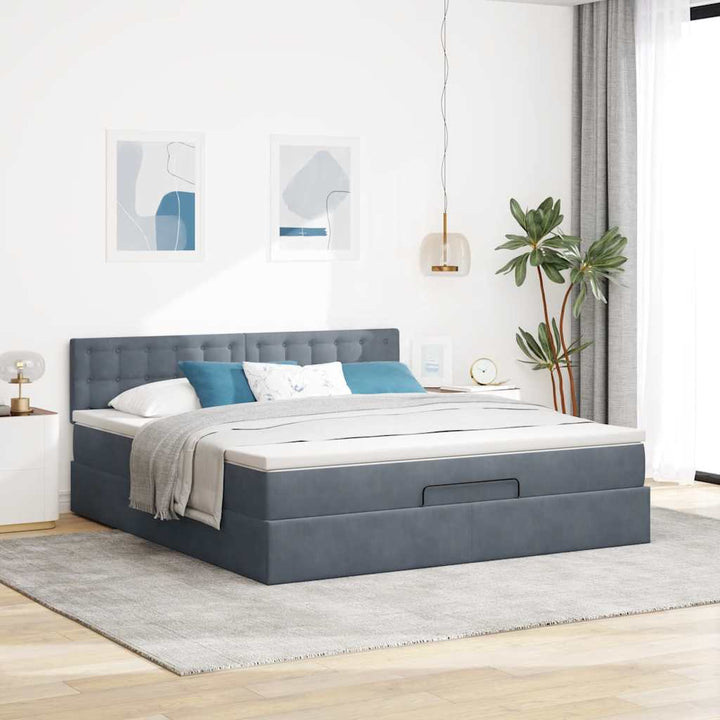 osmannisk sengeramme med madras 160x200 cm fløjl mørkegrå