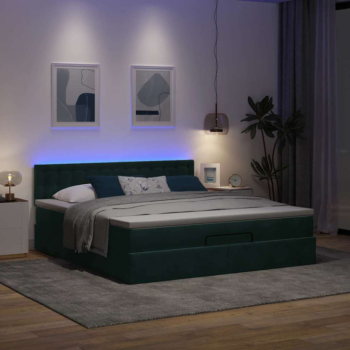 osmannisk sengeramme med madras 160x200 cm fløjl mørkegrøn
