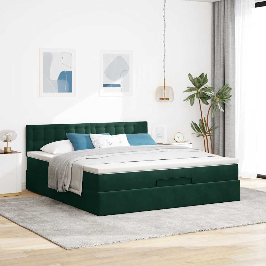 osmannisk sengeramme med madras 160x200 cm fløjl mørkegrøn