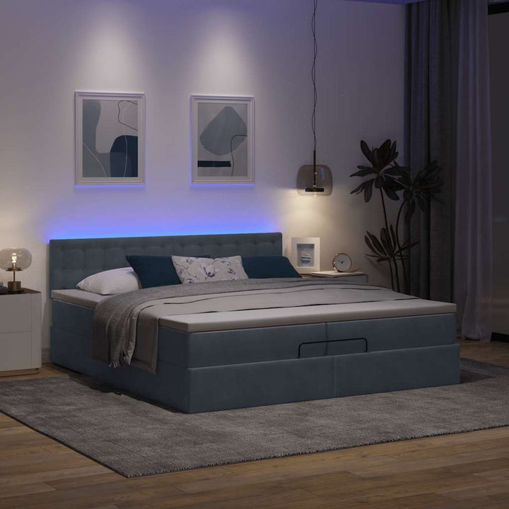 osmannisk sengeramme med madrasser 200x200 cm fløjl mørkegrå