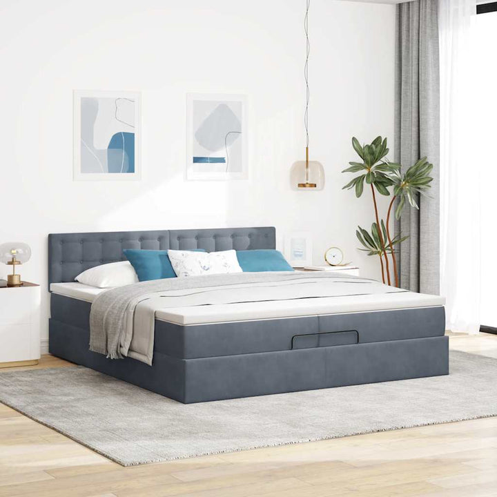 osmannisk sengeramme med madrasser 200x200 cm fløjl mørkegrå