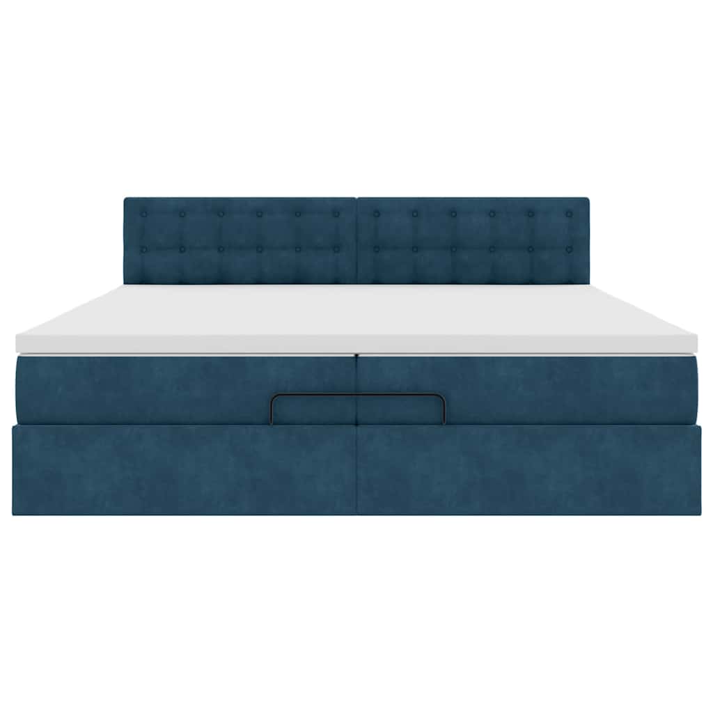 Ottoman seng med madrasser & LEDs Mørkeblå 200x200cm Fløjl