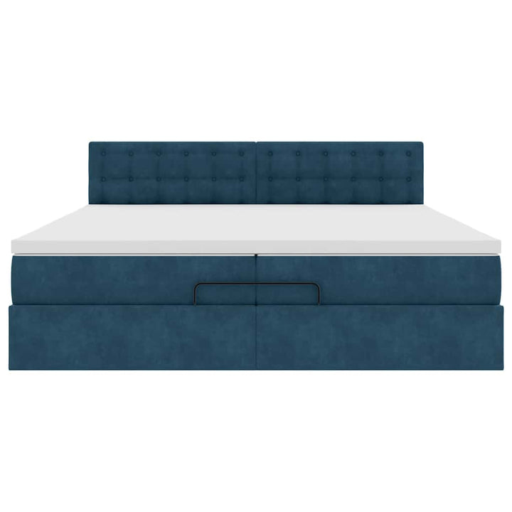 Ottoman seng med madrasser & LEDs Mørkeblå 200x200cm Fløjl