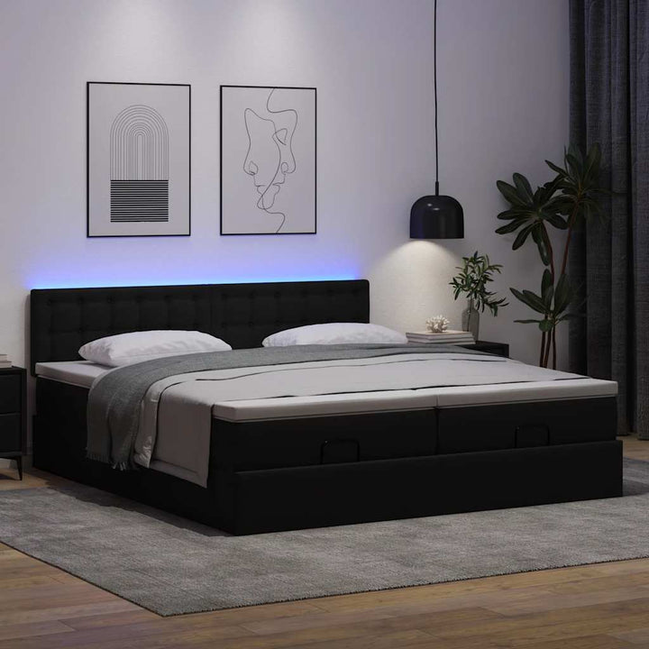 osmannisk seng med madrasser & LEDs 180x200 cm kunstlæder sort