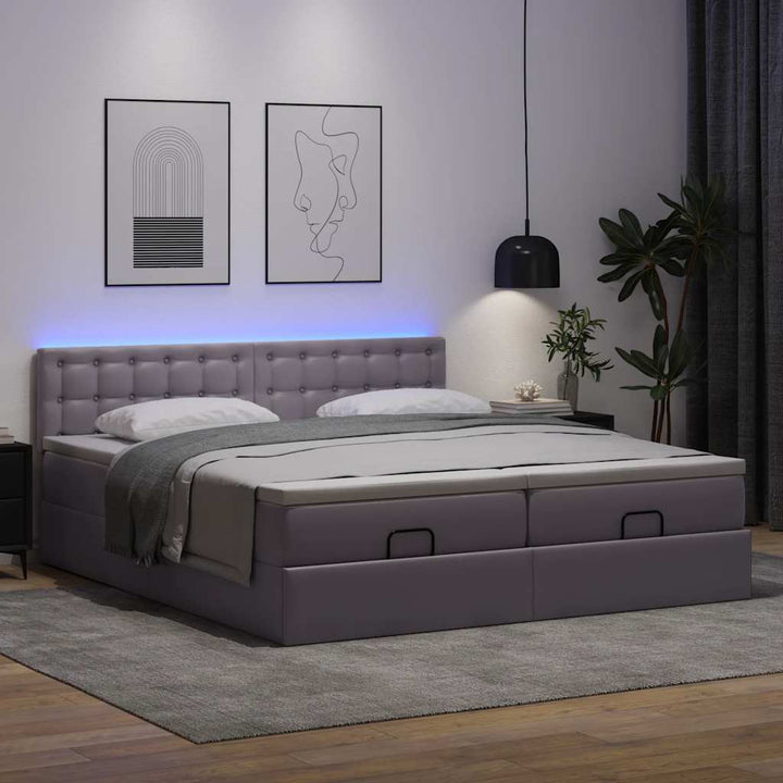 osmannisk seng med madrasser & LEDs 180x200 cm kunstlæder grå