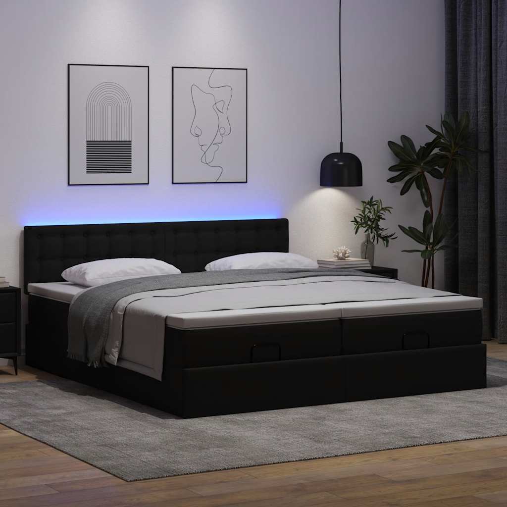 osmannisk sengeramme med madrasser 200x200 cm kunstlæder sort