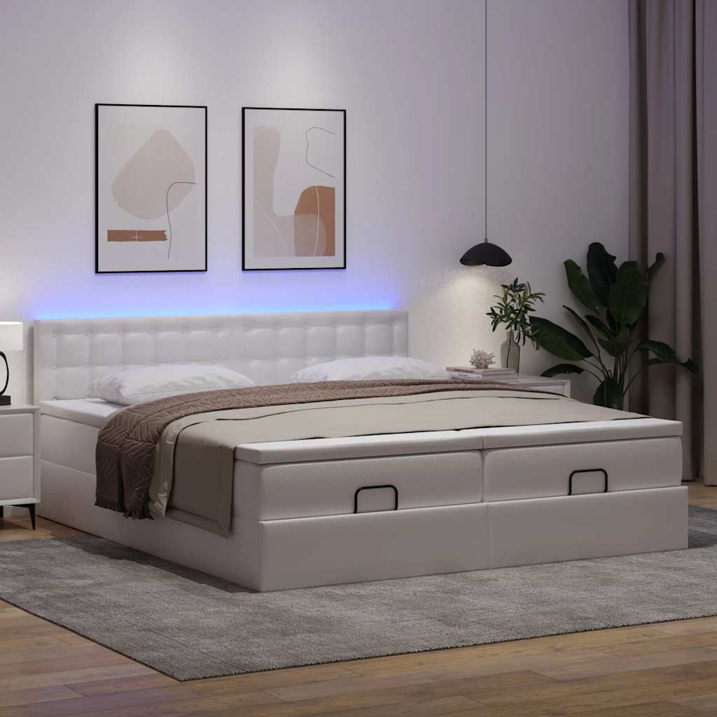 osmannisk sengeramme med madrasser 200x200 cm kunstlæder hvid