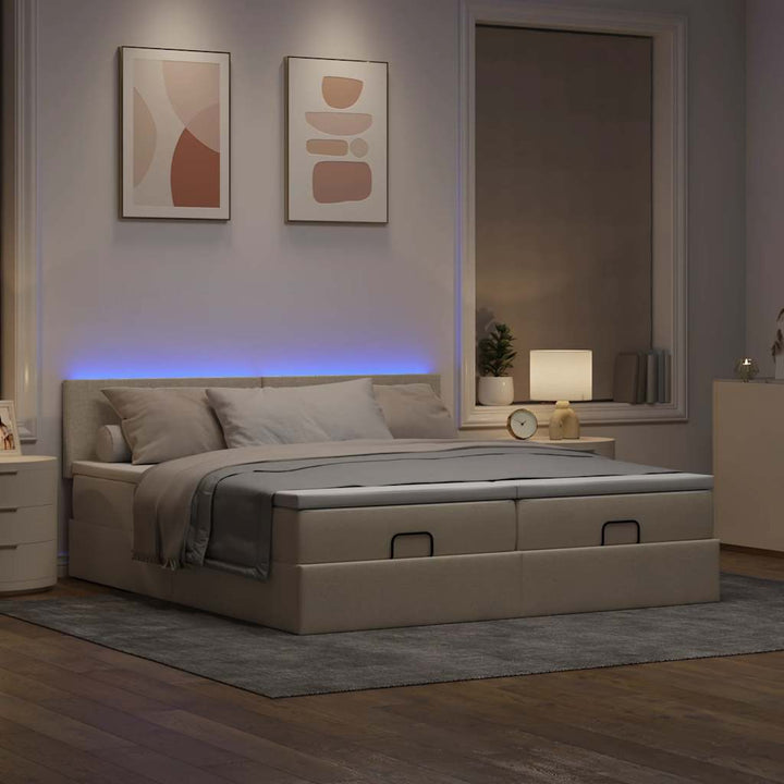 osmannisk sengeramme med madrasser 180x200 cm stof cremefarvet