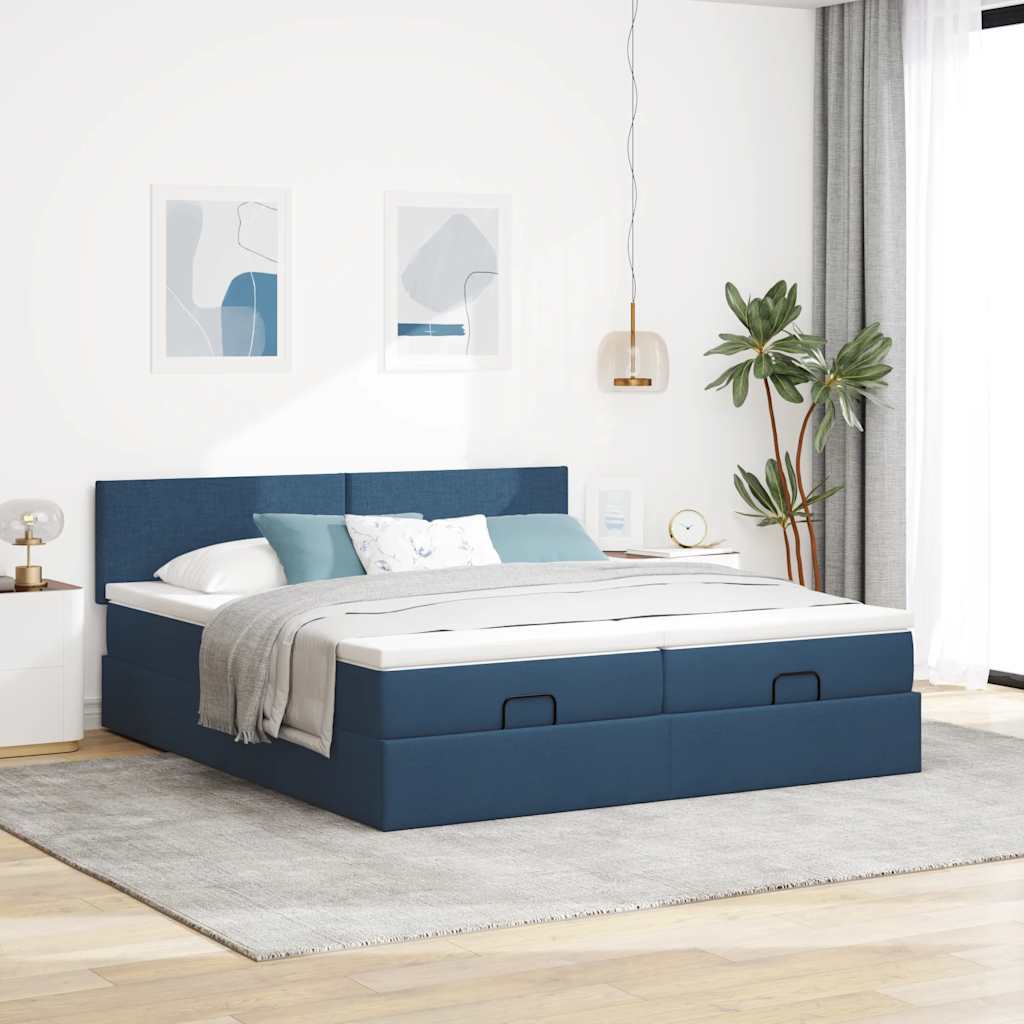osmannisk sengeramme med madrasser 180x200 cm stof blå