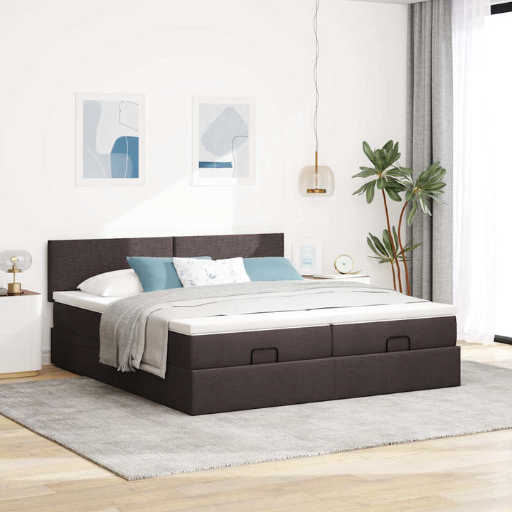osmannisk sengeramme med madrasser 200x200 cm stof mørkebrun
