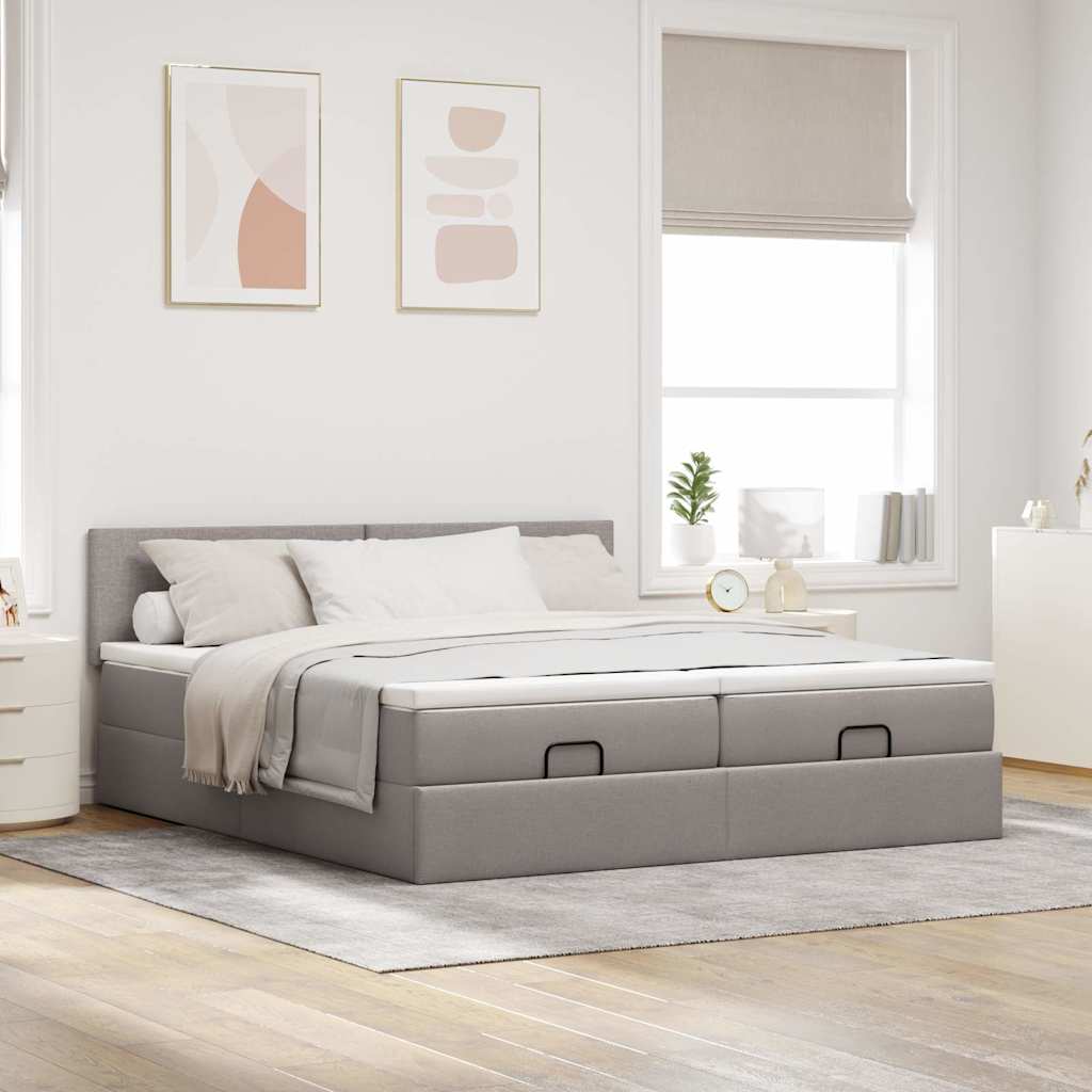 osmannisk sengeramme med madrasser 200x200 cm stof gråbrun