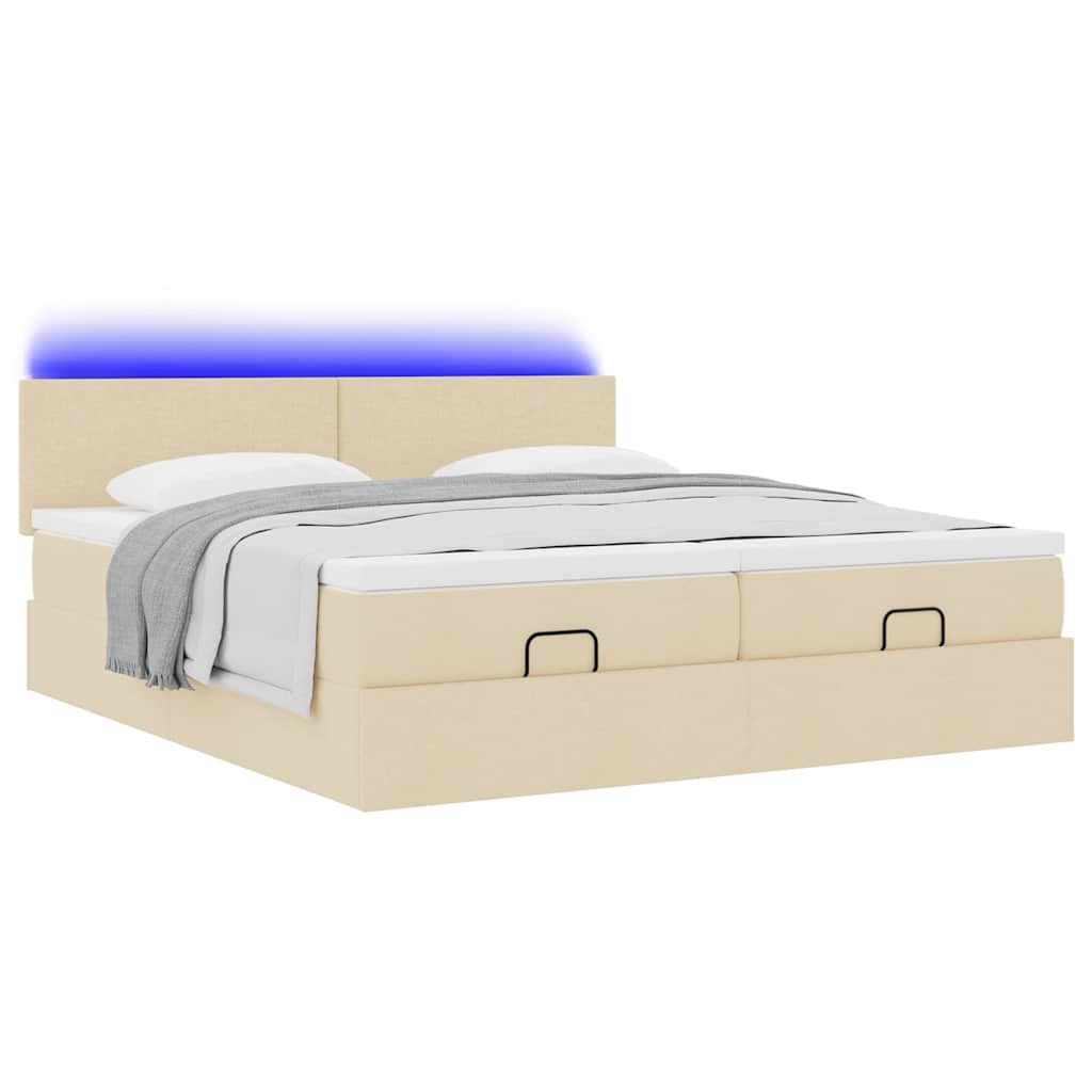 osmannisk sengeramme med madrasser 200x200 cm stof cremefarvet