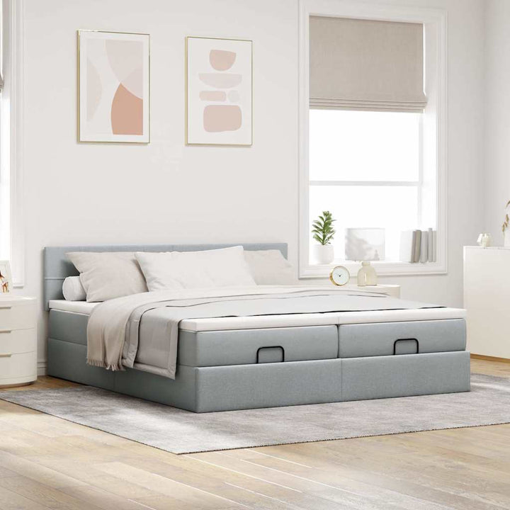 osmannisk sengeramme med madrasser 180x200 cm stof lysegrå