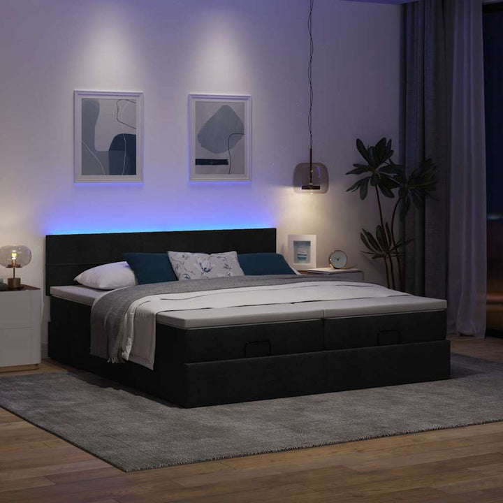 osmannisk sengeramme med madrasser 200x200 cm stof sort