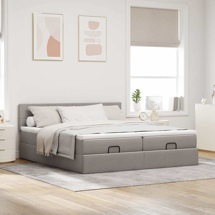 osmannisk sengeramme med madrasser 200x200 cm stof gråbrun