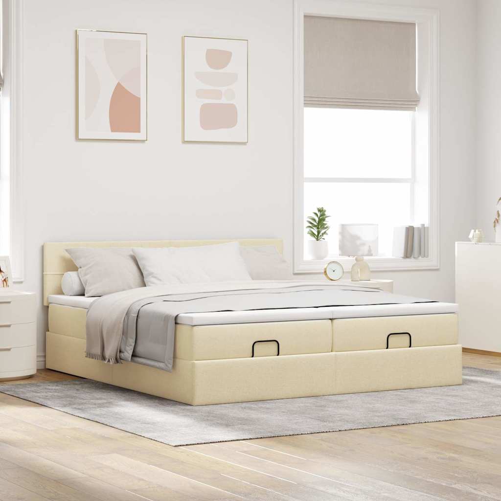osmannisk sengeramme med madrasser 200x200 cm stof cremefarvet