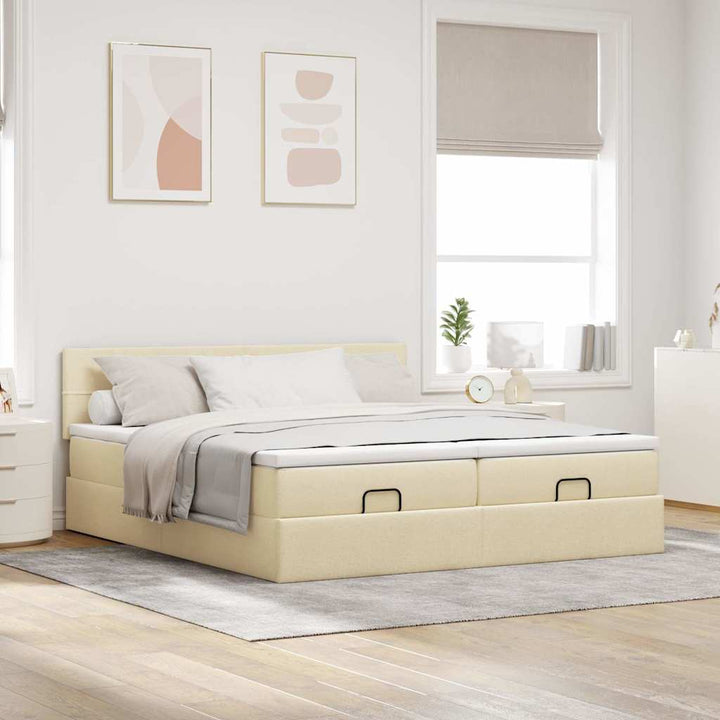 osmannisk sengeramme med madrasser 200x200 cm stof cremefarvet