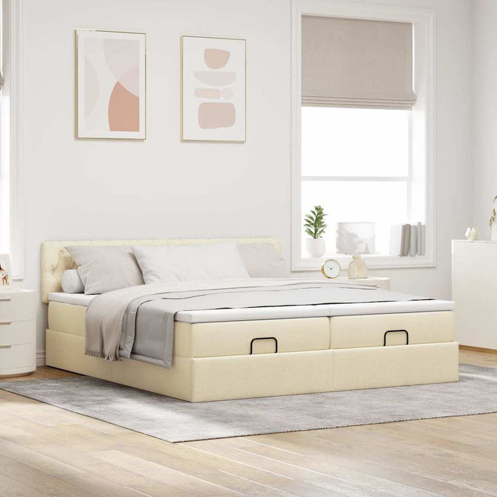 osmannisk sengeramme med madrasser 160x200 cm stof cremefarvet