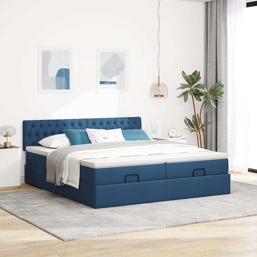 osmannisk sengeramme med madrasser 180x200 cm stof blå