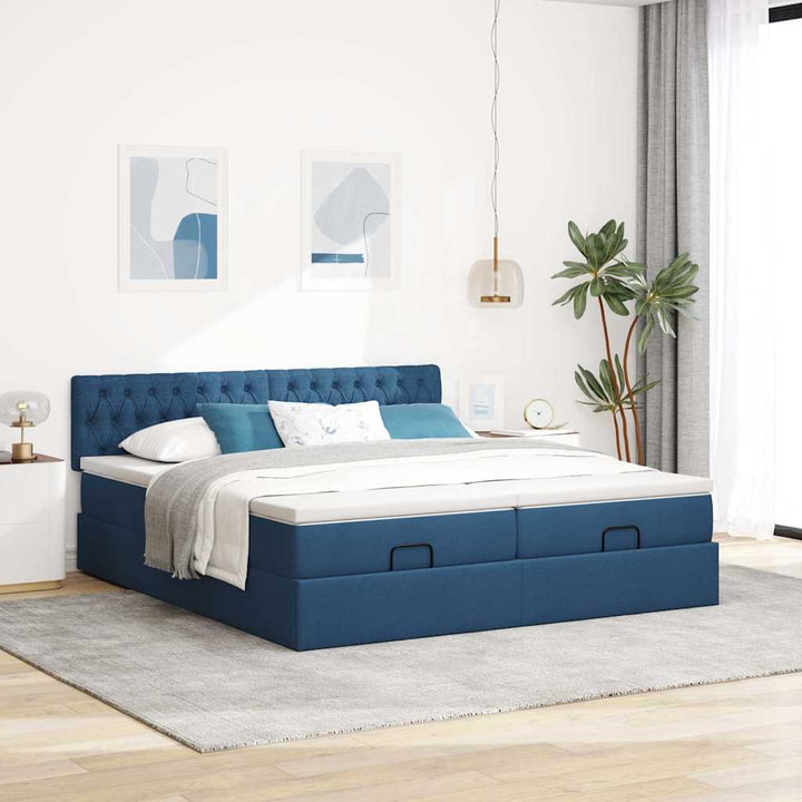 osmannisk sengeramme med madrasser 180x200 cm stof blå