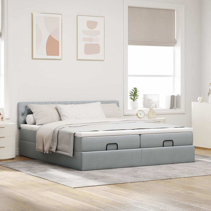 osmannisk sengeramme med madrasser 200x200 cm stof lysegrå