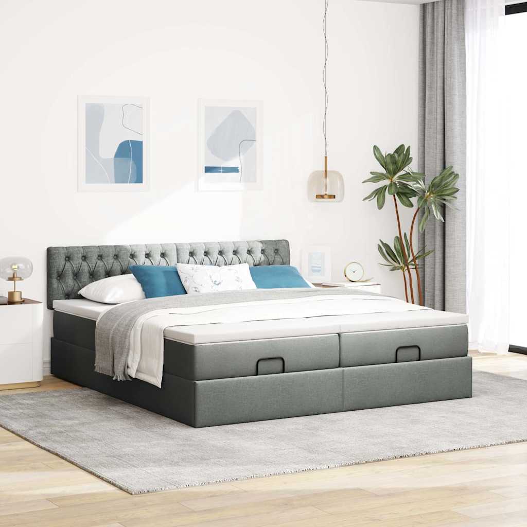 osmannisk sengeramme med madrasser 200x200 cm stof mørkegrå