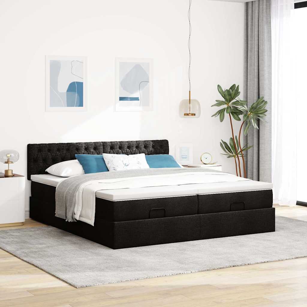 osmannisk sengeramme med madrasser 200x200 cm stof sort