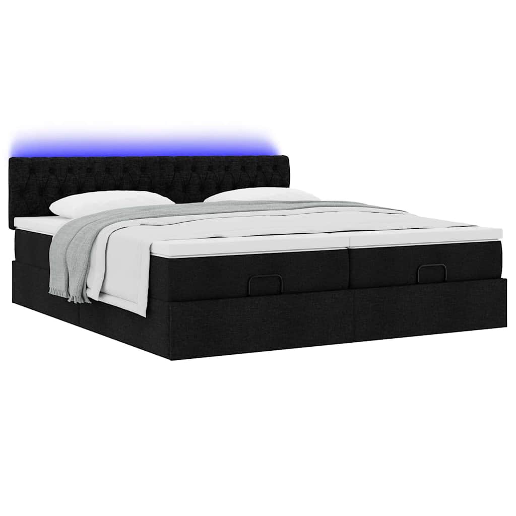 osmannisk sengeramme med madrasser 200x200 cm stof sort