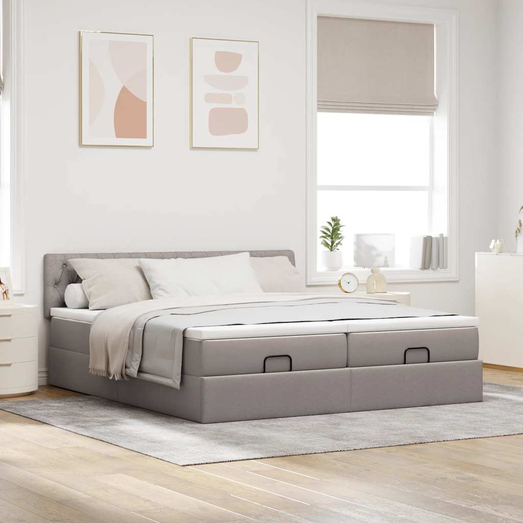 osmannisk sengeramme med madrasser 200x200 cm stof gråbrun