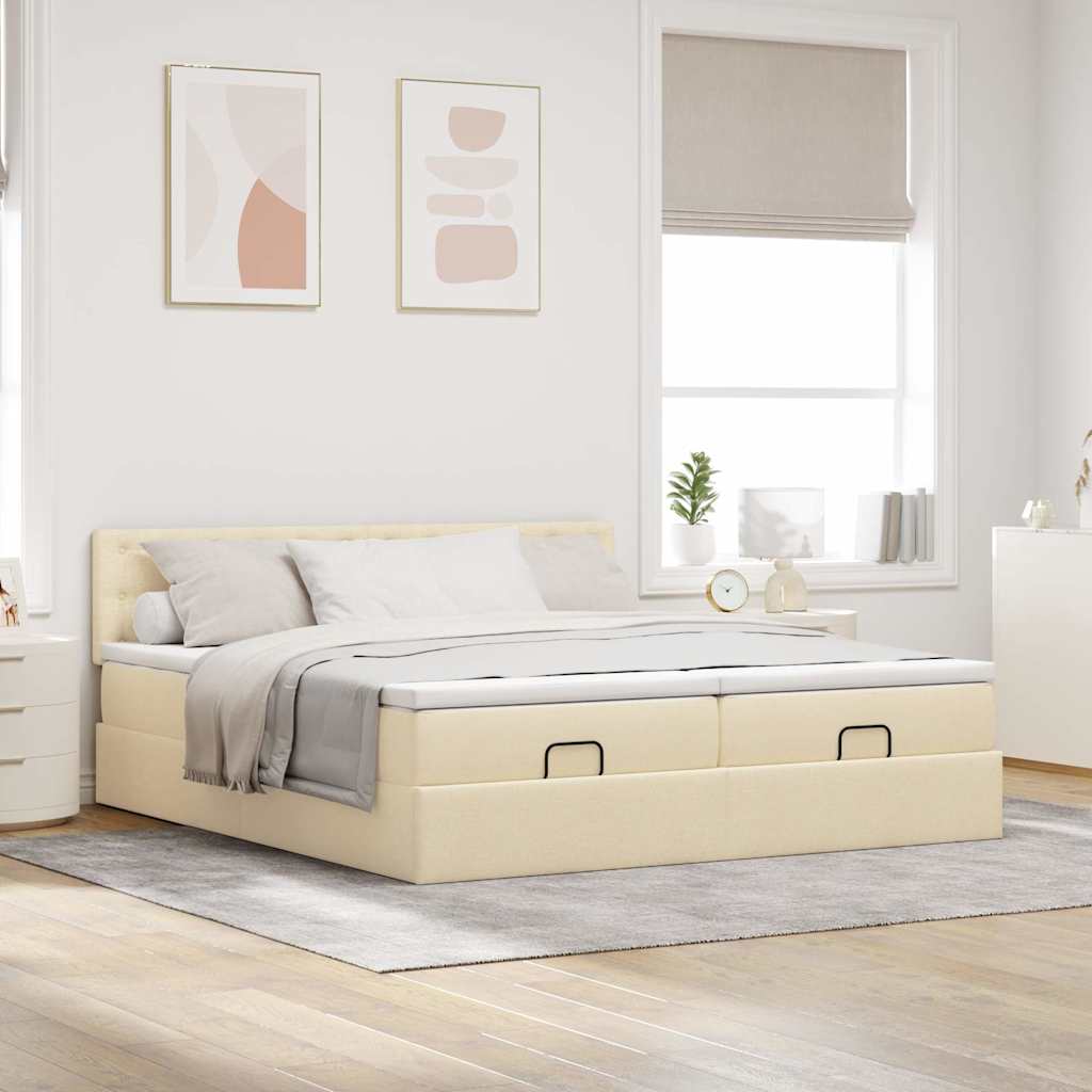 osmannisk sengeramme med madrasser 160x200 cm stof cremefarvet