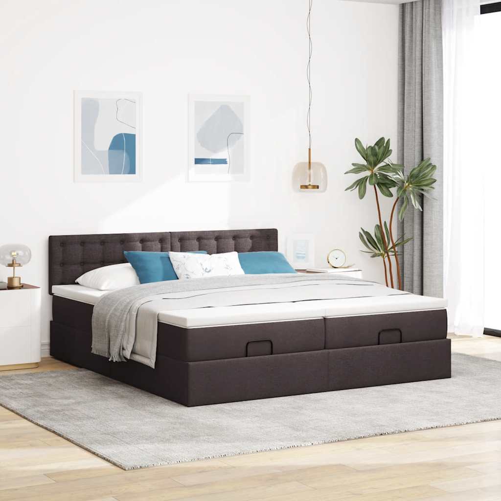 osmannisk sengeramme med madrasser 180x200 cm stof mørkebrun