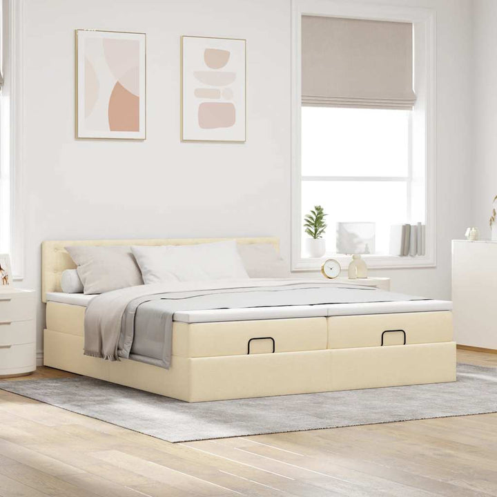 osmannisk sengeramme med madrasser 180x200 cm stof cremefarvet