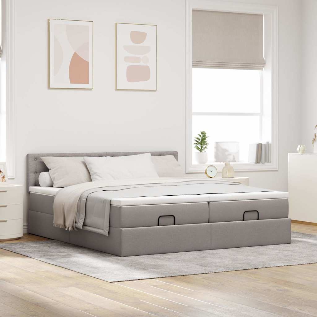 osmannisk sengeramme med madrasser 200x200 cm stof gråbrun