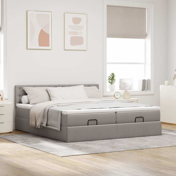 osmannisk sengeramme med madrasser 200x200 cm stof gråbrun