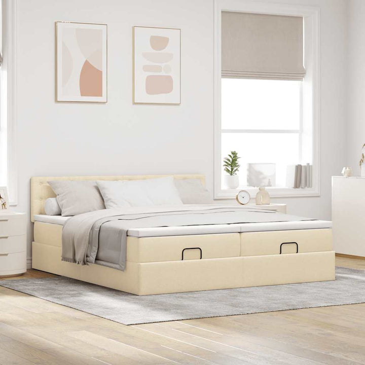 osmannisk sengeramme med madrasser 200x200 cm stof cremefarvet