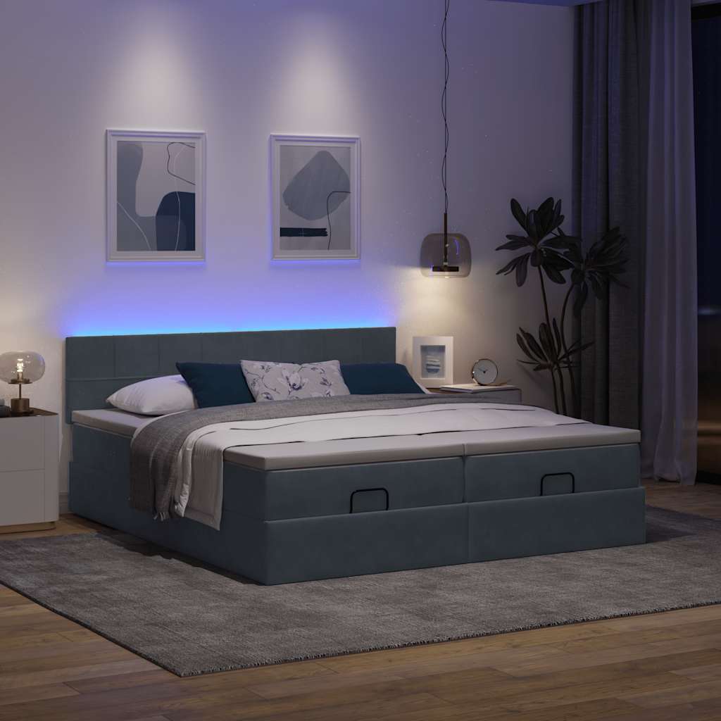 osmannisk sengeramme med madrasser 200x200 cm fløjl mørkegrå