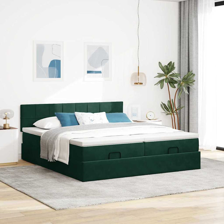 osmannisk sengeramme med madrasser 200x200 cm fløjl mørkegrøn