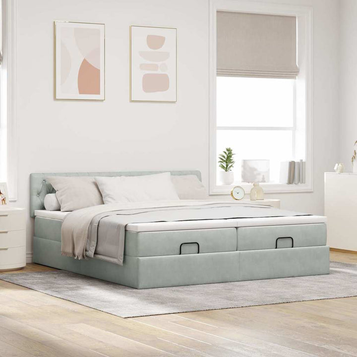 osmannisk sengeramme med madrasser 160x200 cm fløjl lysegrå