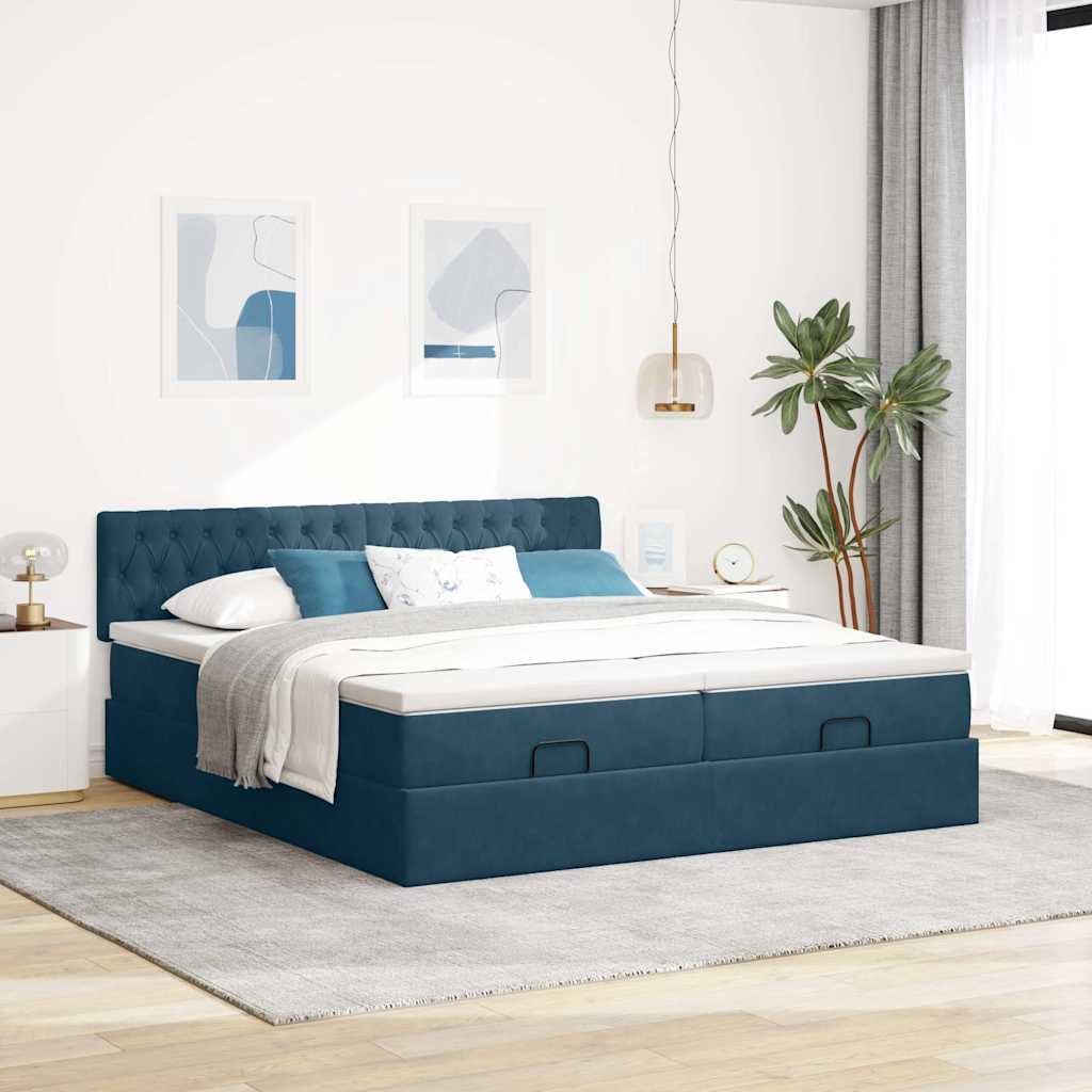 osmannisk sengeramme med madrasser 180x200 cm fløjl mørkeblå
