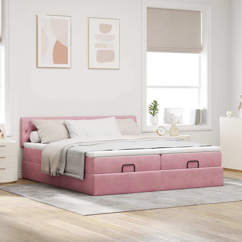 osmannisk sengeramme med madrasser 180x200 cm fløjl lyserød