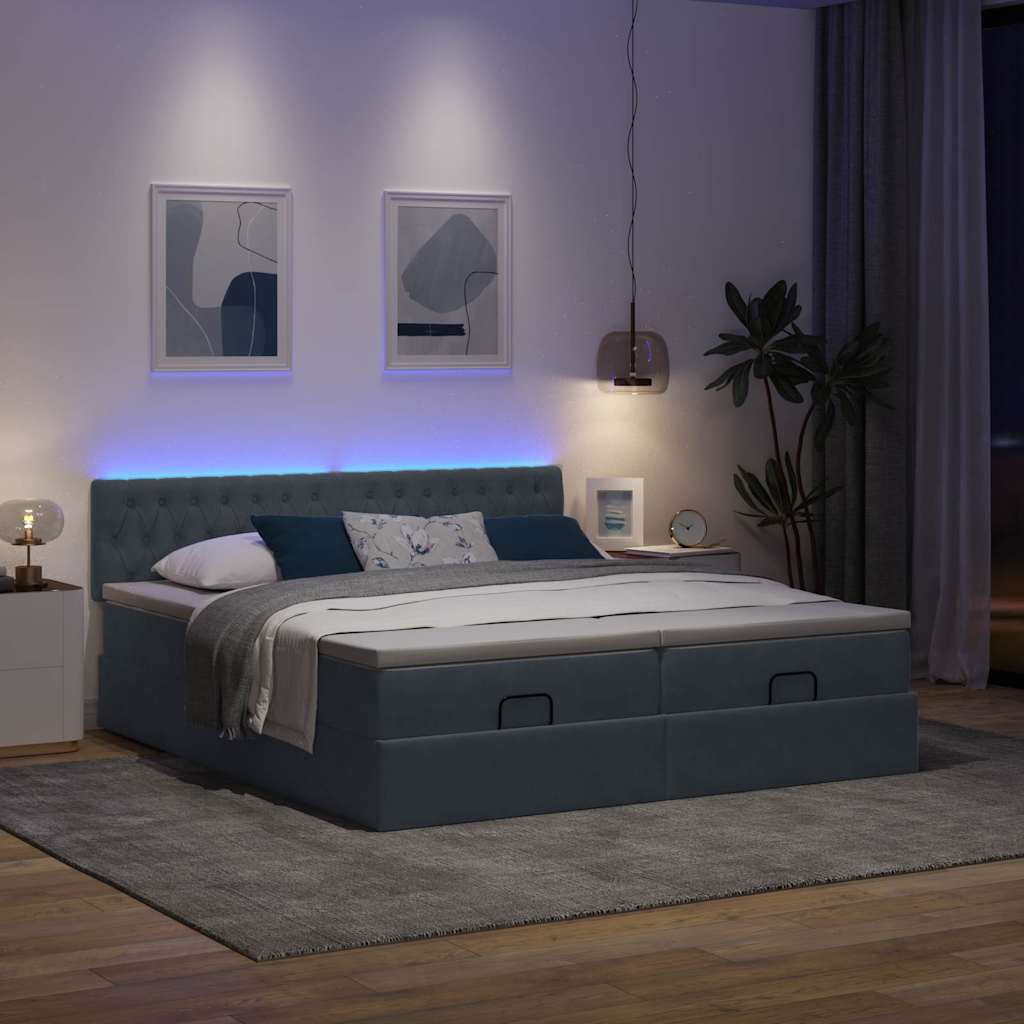 osmannisk sengeramme med madrasser 200x200 cm fløjl mørkegrå