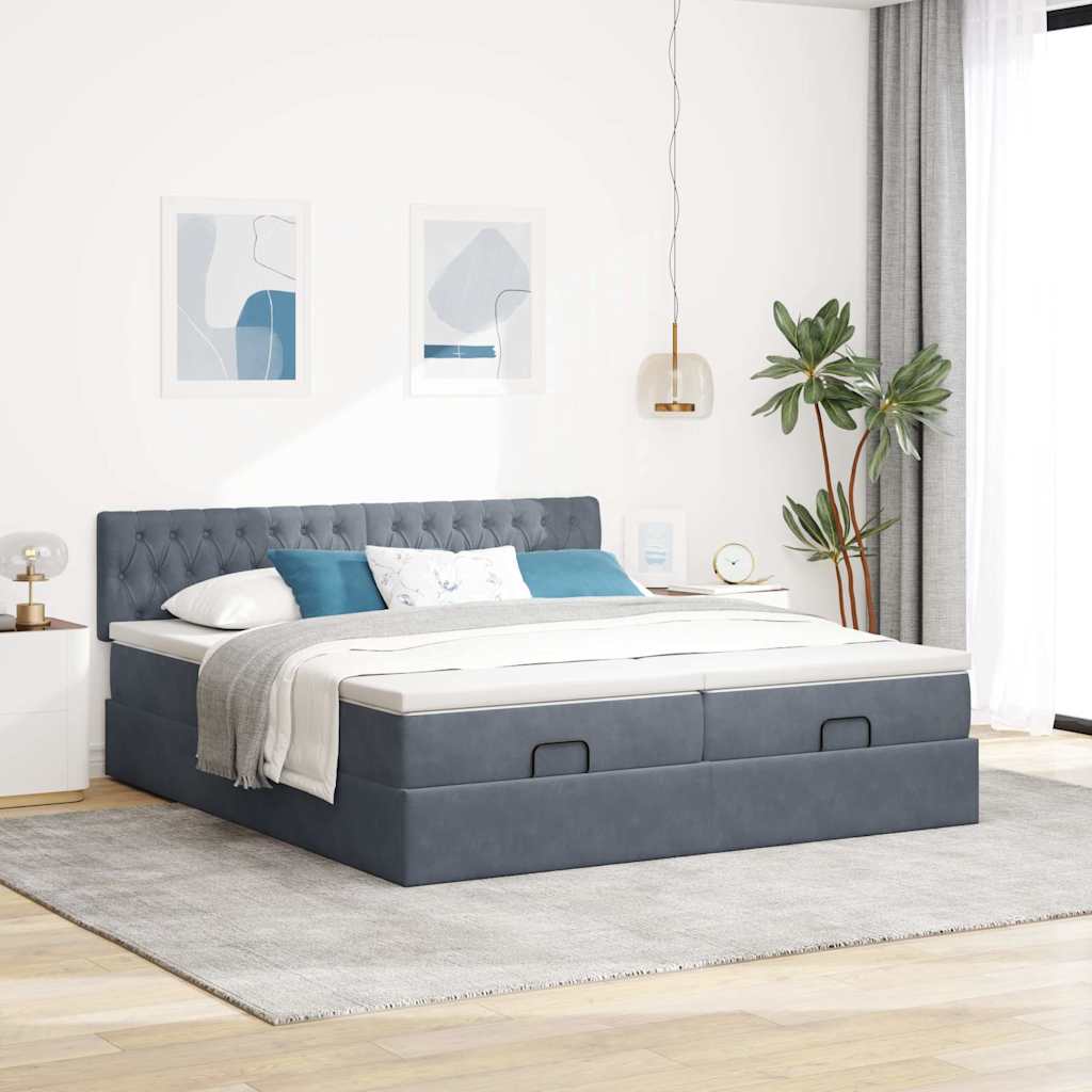 osmannisk sengeramme med madrasser 200x200 cm fløjl mørkegrå