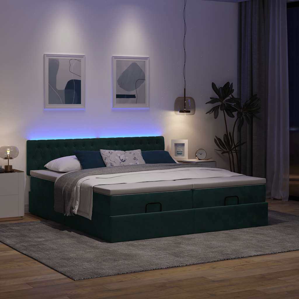 osmannisk sengeramme med madrasser 200x200 cm fløjl mørkegrøn