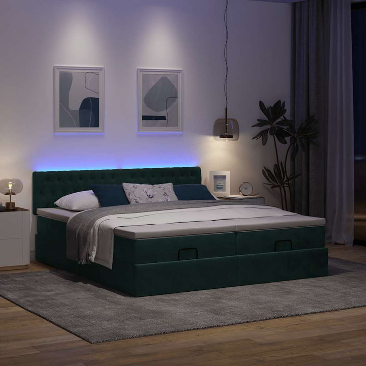 osmannisk sengeramme med madrasser 200x200 cm fløjl mørkegrøn